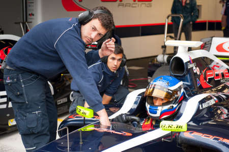 MOSCOW - JUNE 23: Mechanics prepare formula car for race at World Series by Renault in Moscow...