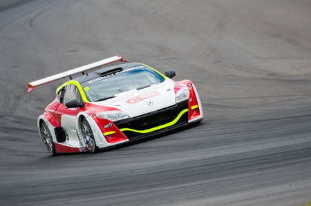 MOSCOW - JUNE 23: Jean-Charles Miginiac of Lompech Sport team race at Megane Trophy V6 race at World Series by Renault in Moscow Raceway on June 23, 2013 in Moscowのeditorial素材