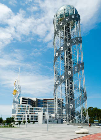 BATUMI, GEORGIA - JULY 7: Alphabet tower on July 7, 2013 in Batumi, Georgia. Georgian letters are embossed on 130 meter high tower to once more highlight the uniqueness of Georgian alphabet.のeditorial素材