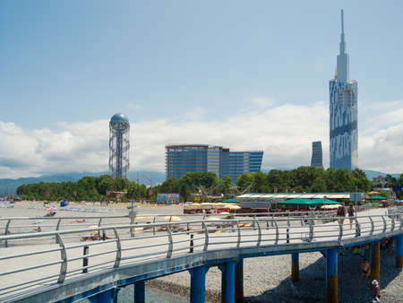 BATUMI, GEORGIA - JULY 7: Building of Batumi Technological University, Tower Alphabet on July 7, 2013 in Batumi, Georgia. In recent years Batumi is a lot of modern construction for tourism developmentのeditorial素材