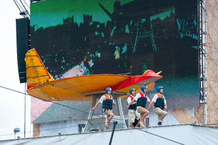 MOSCOW - JULY 28: Competitors perform a show on Red Bull Flugtag on July 28, 2013 in Moscow. Red...