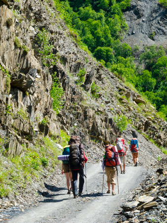 Young hikers trekking in Svaneti, Georgia