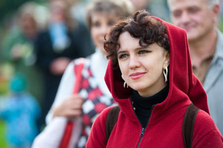 MOSCOW - SEPTEMBER 7: Young woman enjoys the music at Usadba Jazz Festival in Kuskovo Mansion on September 7, 2013 in Moscow. This festival was held on the Day of Moscow and was free to visitのeditorial素材
