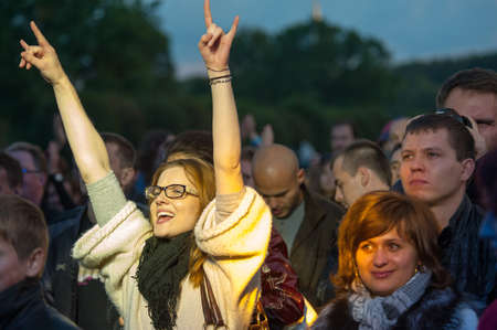 MOSCOW - JUNE 15: People attend open-air concert at Usadba Jazz Festival in Kuskovo Mansion on September 7, 2013 in Moscow. This festival was held on the Day of Moscow and was free to visitのeditorial素材