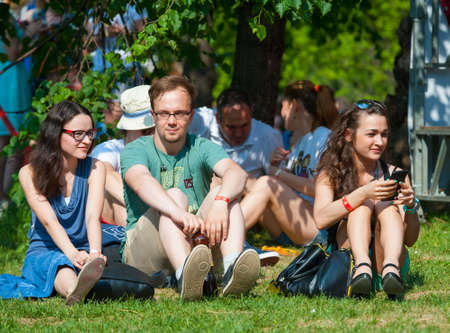 MOSCOW - MAY 24: People attend open-air concert on Bosco Fresh Festival in Muzeon Park on May 24, 2014 in Moscowのeditorial素材