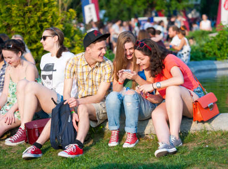 MOSCOW - MAY 24: People attend open-air concert on Bosco Fresh Festival in Muzeon Park on May 24, 2014 in Moscowのeditorial素材