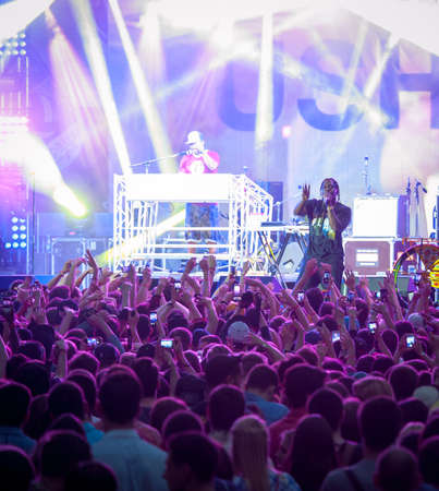 MOSCOW - MAY 24: Pusha T group performs at Bosco Fresh Festival in Muzeon Park on May 24, 2014 in Moscow. The mission of this festival is to find new talent and releasing them on the big stage.のeditorial素材