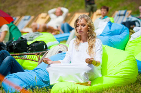 MOSCOW - JUNE 14: People attend open-air concert on XI International Jazz Festival "Usadba Jazz" in Archangelskoye Museum-Mansion on June 14, 2014 in Moscowのeditorial素材