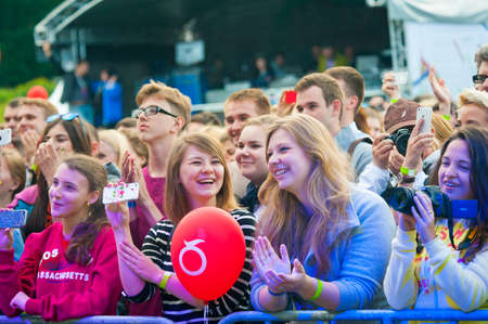 MOSCOW - JUNE 14: People cheering at open-air concert on XI International Jazz Festival Usadba Jazz...