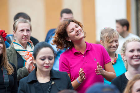 MOSCOW - JUNE 15: People attend open-air concert on XI International Jazz Festival "Usadba Jazz" in Archangelskoye Museum-Mansion on June 15, 2014 in Moscowのeditorial素材