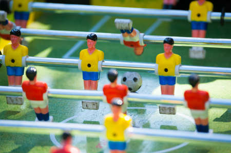 Close up of plastic table football gameの写真素材