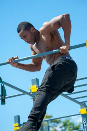 MOSCOW - JULY 26: Unidentified athlete performs during the street workout championship at Moscow...