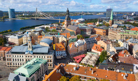 Top view of the old city of Riga and river Daugava
