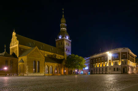 Riga cathedral at nightの写真素材