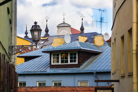 Roofs and lanterns of old city of Vilnius, Lithuaniaの写真素材