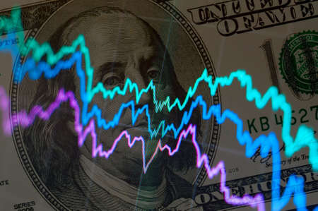 Abstract stock charts over one hundred dollars backgroundの写真素材