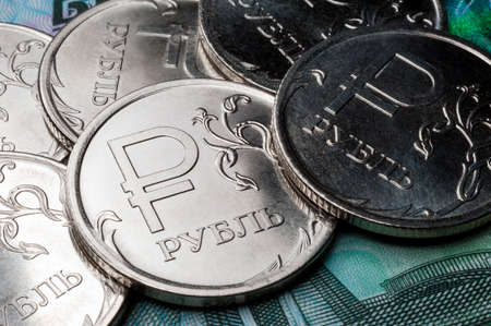 New symbol one rouble coins, Russian currencyの写真素材