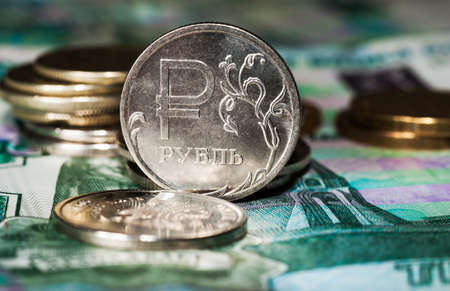 New symbol one rouble coins, Russian currencyの写真素材