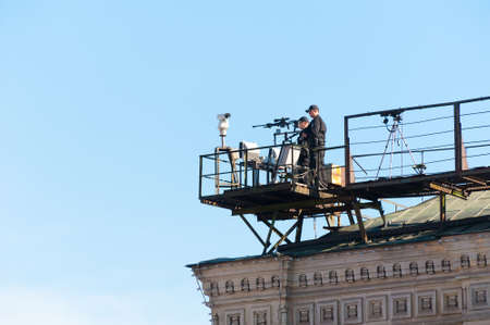 MOSCOW - MAY 7: Snipers secure area of last rehearsal of the military parade dedicated to the 70th anniversary of the victory in the Second World War in Red Square on May 7, 2015 in Moscowのeditorial素材