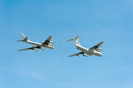 MOSCOW - MAY 7: Refueling aircraft and bomber participate at last rehearsal of the parade dedicated to 70th anniversary of the victory in the Second World War in Red Square on May 7, 2015 in Moscowのeditorial素材