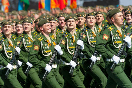 MOSCOW - MAY 7: Military participate at last rehearsal of the parade dedicated to the 70th anniversary of the victory in the Second World War in Red Square on May 7, 2015 in Moscowのeditorial素材
