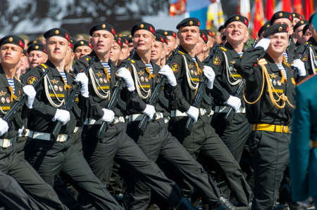 MOSCOW - MAY 7: Military participate at last rehearsal of the parade dedicated to the 70th anniversary of the victory in the Second World War in Red Square on May 7, 2015 in Moscowのeditorial素材