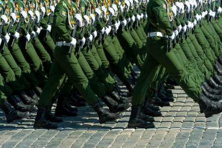 MOSCOW - MAY 7: Military participate at last rehearsal of the parade dedicated to the 70th anniversary of the victory in the Second World War in Red Square on May 7, 2015 in Moscowのeditorial素材