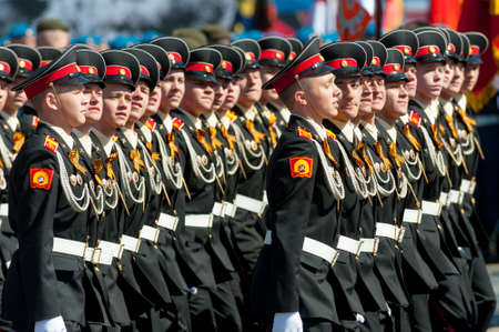 MOSCOW - MAY 7: Military participate at last rehearsal of the parade dedicated to the 70th anniversary of the victory in the Second World War in Red Square on May 7, 2015 in Moscowのeditorial素材