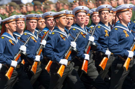 MOSCOW - MAY 7: Military participate at last rehearsal of the parade dedicated to the 70th anniversary of the victory in the Second World War in Red Square on May 7, 2015 in Moscowのeditorial素材