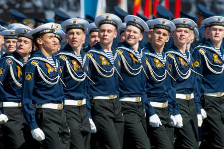 MOSCOW - MAY 7: Military participate at last rehearsal of the parade dedicated to the 70th anniversary of the victory in the Second World War in Red Square on May 7, 2015 in Moscowのeditorial素材