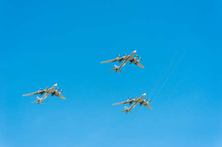 MOSCOW - MAY 7: Bombers participate at last rehearsal of the parade dedicated to the 70th anniversary of the victory in the Second World War in Red Square on May 7, 2015 in Moscowのeditorial素材