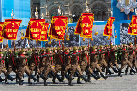 MOSCOW - MAY 7: Military participate at last rehearsal of the parade dedicated to the 70th anniversary of the victory in the Second World War in Red Square on May 7, 2015 in Moscowのeditorial素材