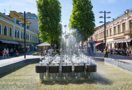 KAUNAS, LITHUANIA - JUNE, 01: People walk on a pedestrian street on June 01, 2015 in Kaunas, Lithuania.のeditorial素材