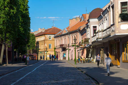 KAUNAS, LITHUANIA - JUNE, 01: People walk on a pedestrian street on June 01, 2015 in Kaunas, Lithuania.のeditorial素材