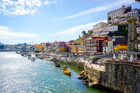 Porto old town embankment on the Douro Riverの写真素材