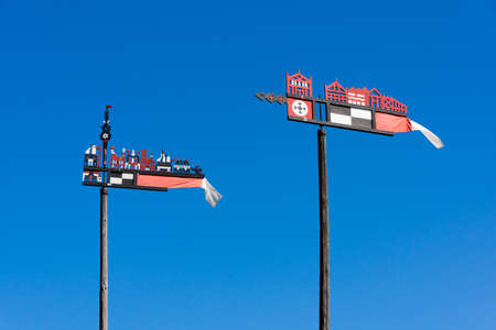 Wooden carved weather vanes in Nida, Lithuaniaの写真素材