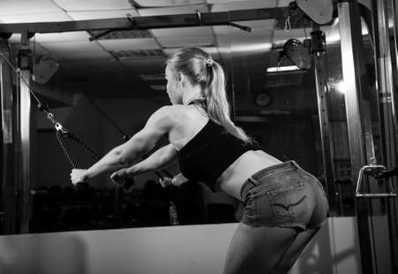 Young muscular woman doing workout at the gym