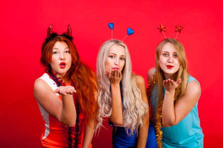 Young nice girls have fun on a partyの写真素材