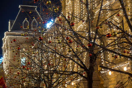 Christmas street lights decoration illuminatedの写真素材