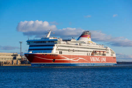 HELSINKI, FINLAND - DECEMBER 26, 2015: Viking Line ferry docks in the harbor on December 26, 2015 in Helsinki, Finlandのeditorial素材