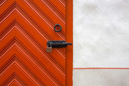 Medieval door bolted and padlockedの写真素材