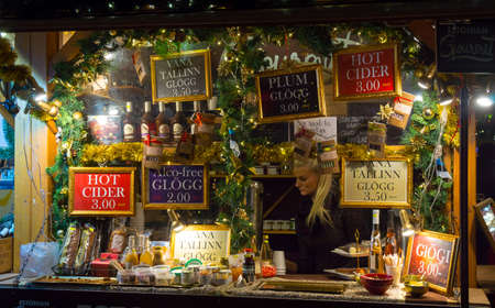 TALLINN, ESTONIA - DECEMBER 24: Hot mulled wine for sale at the Christmas Fair on December 24, 2015...