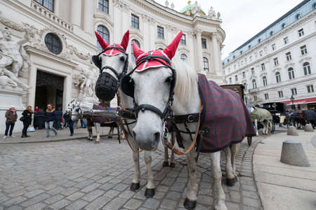 VIENNA - APRIL,24: Tourists ride in a fiakre in old city centre on April 24, 2016 in Viennaのeditorial素材