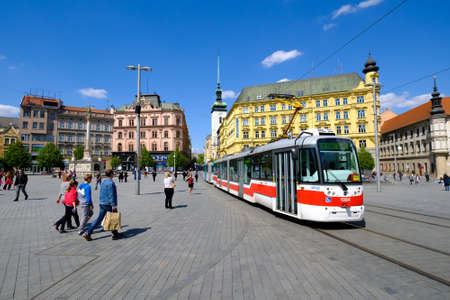 Brno, Czech Republic - April 29, 2016: People visit Freedom Square in old city at sunny dayのeditorial素材