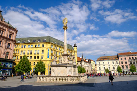 Brno, Czech Republic - April 29, 2016: People visit Freedom Square in old city at sunny dayのeditorial素材