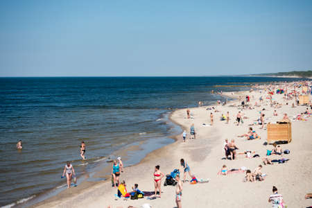 Zelenogradsk, Russia - May 23, 2016: People relax at city beach on Baltic Sea coast at sunny dayのeditorial素材