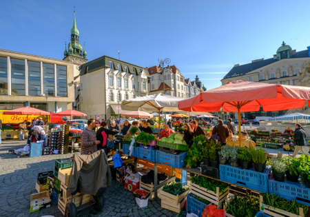 Brno, Czech Republic - April 30, 2016: People visit agricultural fair in old city at sunny dayのeditorial素材