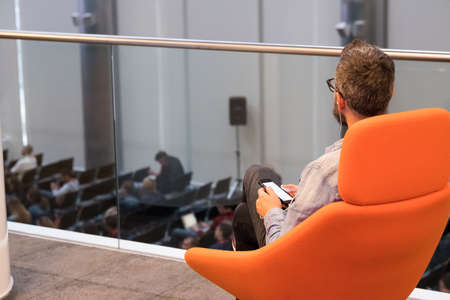Moscow, Russia - September 3, 2016: People attend Digital Marketing Conference in big hall at day time. Top view.のeditorial素材