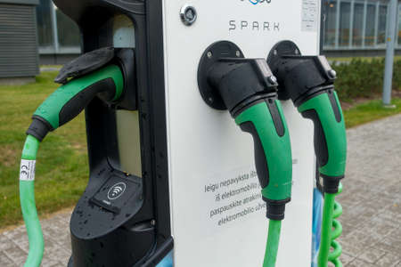 Vilnius, Lithuania - September 22, 2016: Volkswagen Spark electric car charge station at day timeのeditorial素材