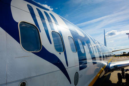 Berlin, Germany - September 20. 2016: Aircrafts of low cost airline company Ryanair in Schonefeld Airportのeditorial素材